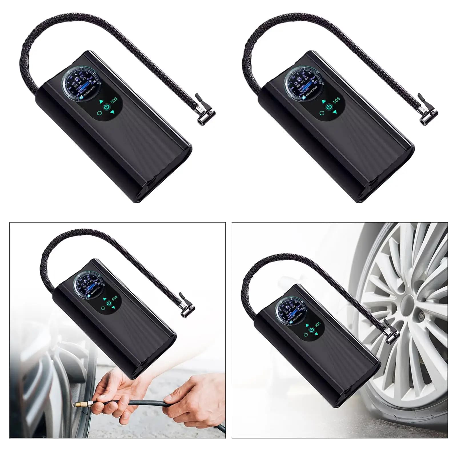 Gonfiatore per Pneumatici con Manometro LCD, Pompa d'Aria Automatica Portatile, Mini Compressore d'Aria per Biciclette e Palloni