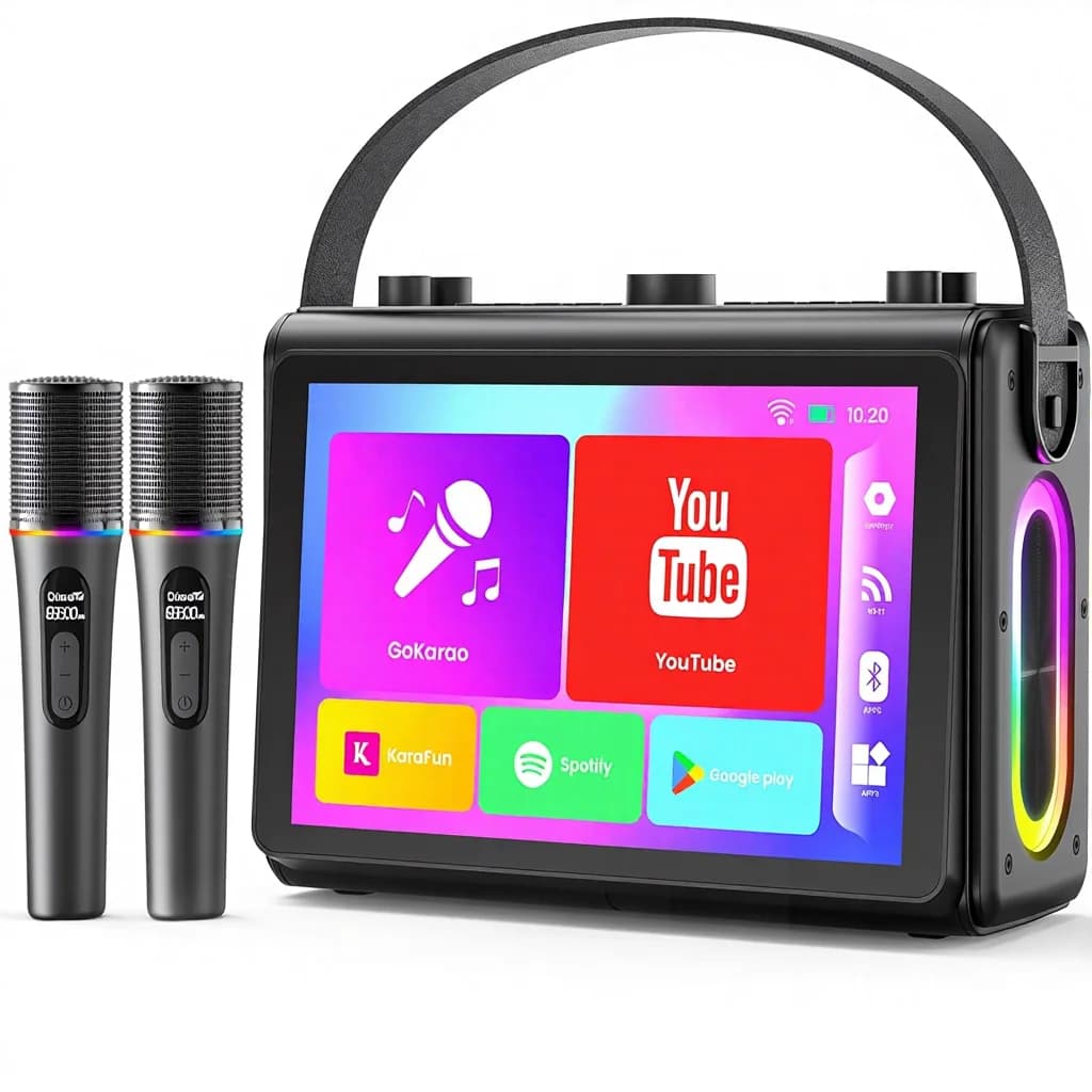 Macchina per Karaoke per Adulti con Display Testi Integrato, Schermo HD, Supporto WiFi, USB, TF, Sistema Karaoke Portatile con Eco, 2.2 Wireless