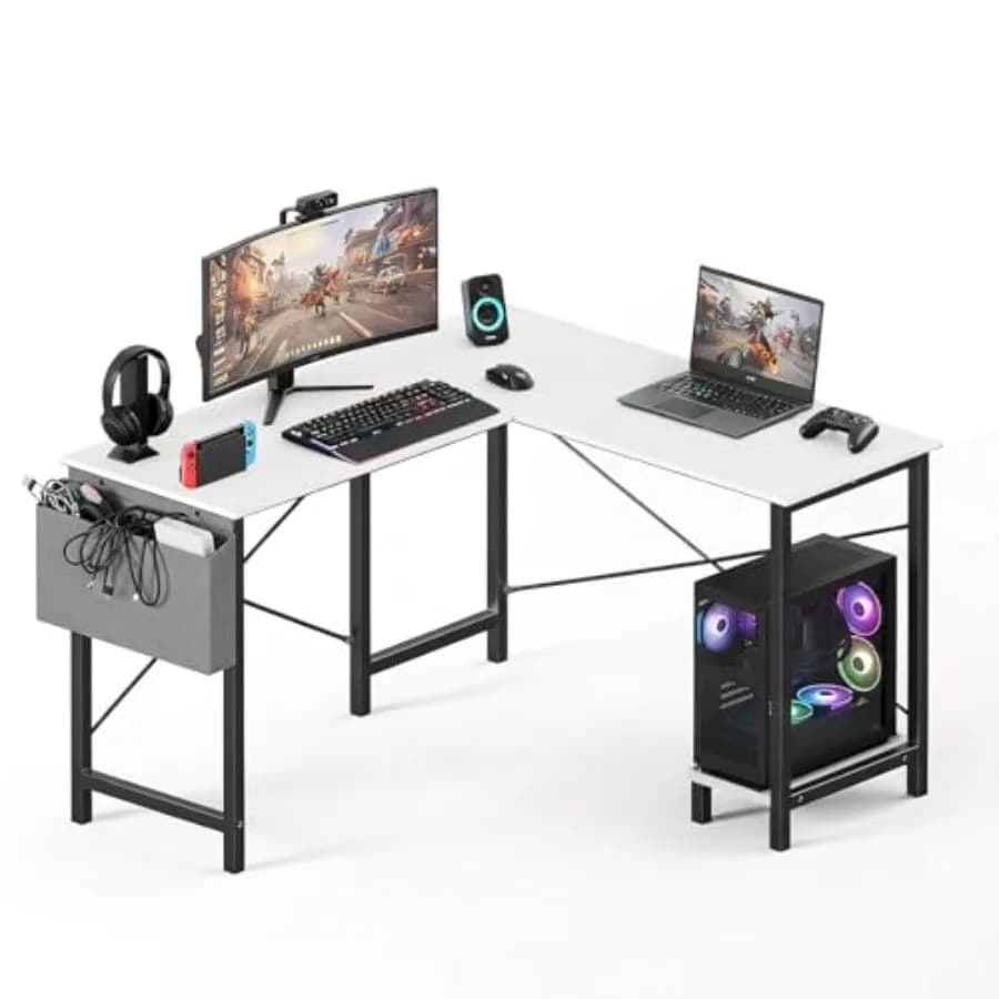 Scrivania a L da 50 Pollici, Tavolo per Computer e Gaming con Tasca Laterale e Ripiano Reversibile per Casa, Lavoro, Studio e Scrittura