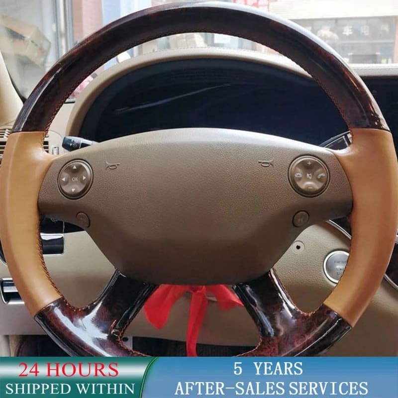 Coprivolante per auto personalizzato in pelle di legno di noce antiscivolo per accessori per auto Mercedes Benz Viano w639