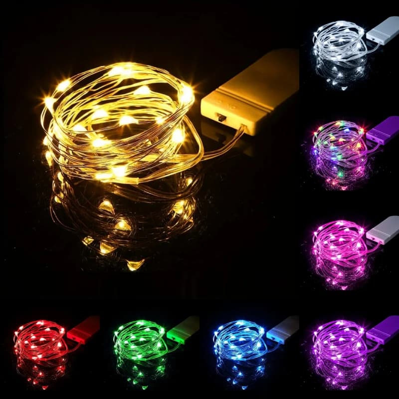 Luci Fatate a LED a Batteria, Luci a Filo Impermeabili, Luci Stellate a Filo Argentato, Decorazioni per Matrimoni, Feste, Natale