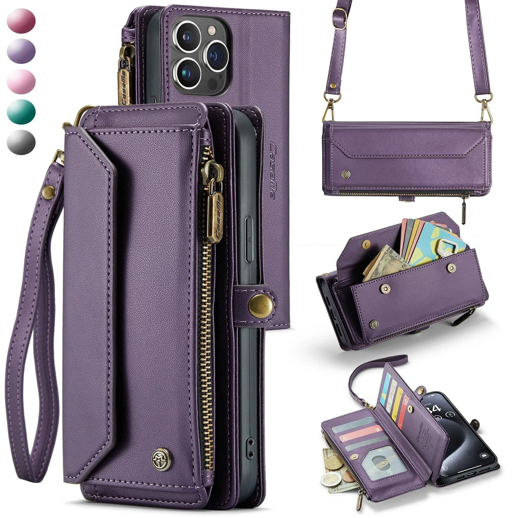 Crossbody per iPhone 15 14 13 12 11 Pro Max SE 2022 XR XS Max custodia walleticeccharghecartica7rfid blocking】con Slot per banconote con cerniera porta 7 carte