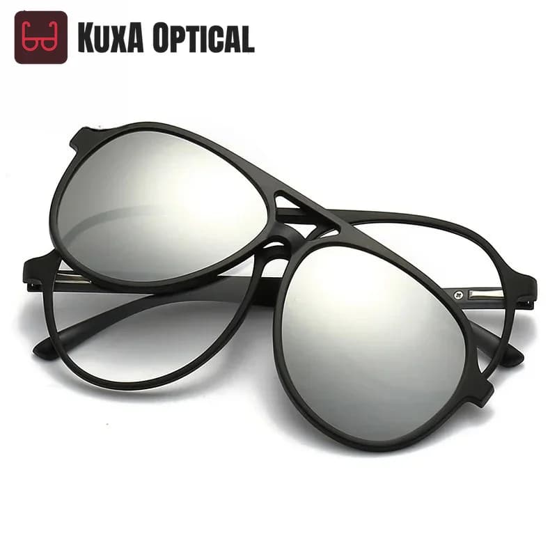 Occhiali da Sole XUKA con Clip Magnetica per Uomo e Donna, Occhiali da Vista Classici -0.5 a -6.0, 6 in 1, Polarizzati per Miopia