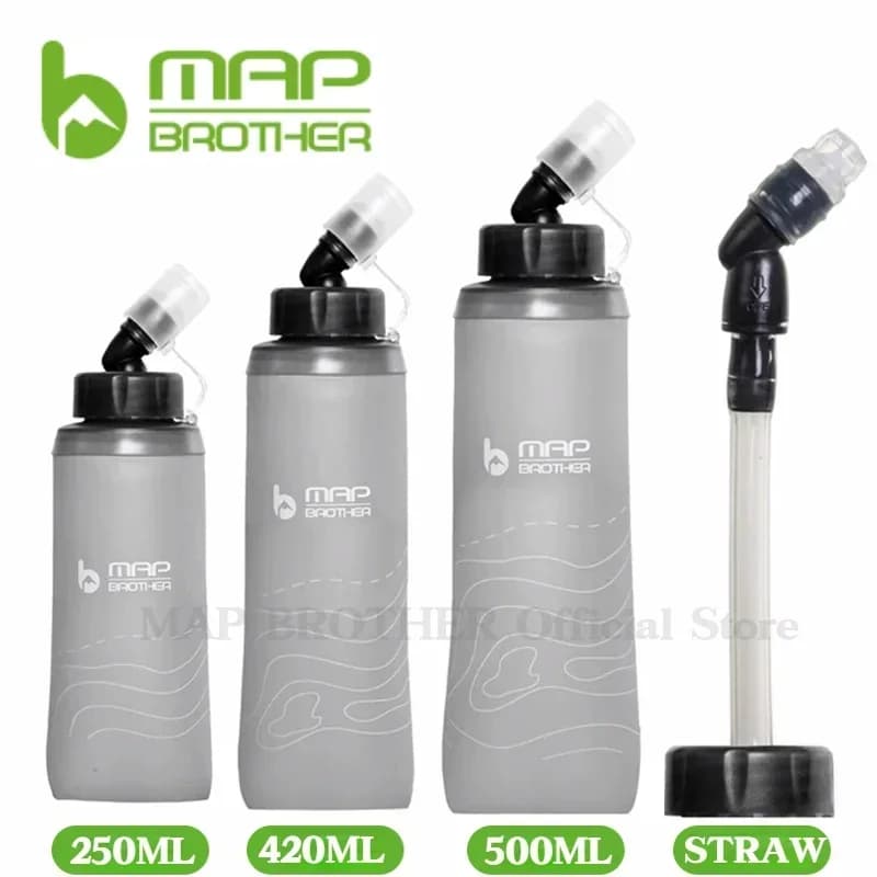 Map Brother 250ml 420ml 500ml Soft Flask Folding Water Bottle TPU Can Hold Ice Cubes Running Hydration Pack Waist Bag Vest S005