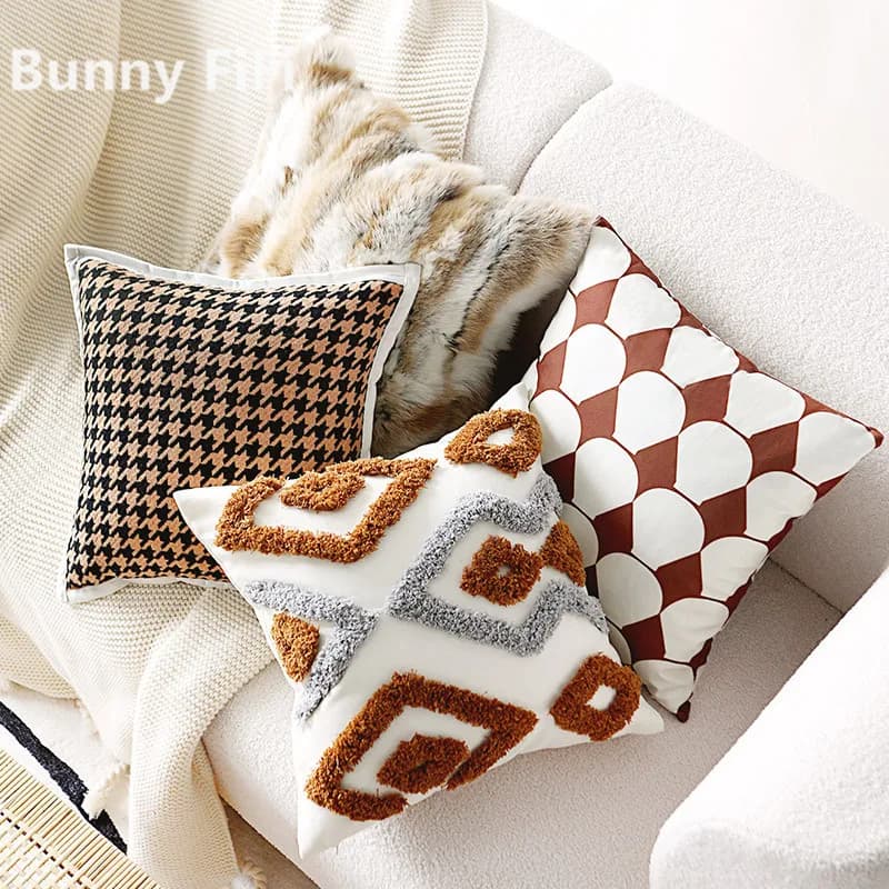 Fodere per cuscini in ciniglia effetto pelliccia, serie Bohemian Tufted Brown, lussuose e decorative, per divano, letto, sedia, decorazioni per la casa