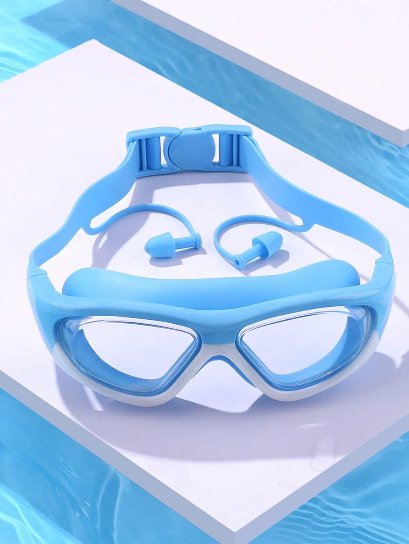 Large Frame Swimming Goggles, Anti-Fog Anti-Water Silicone Swim Goggles With Earplug, Suitable For Swimming Training And Leisure, Holiday Gift, Beach Essentials, Beach Accessories, Pool Float