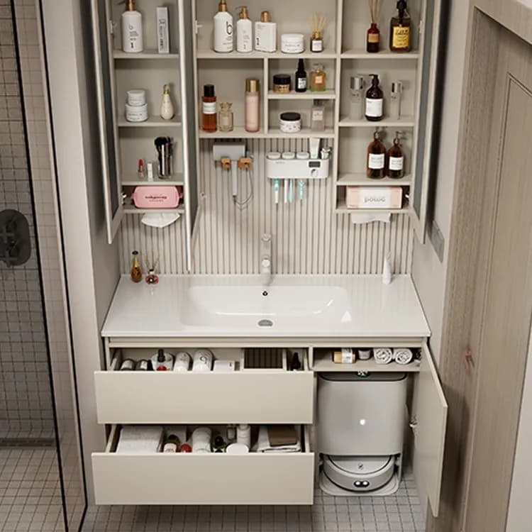 Robot vacuum cleaner ceramic integrated basin bathroom wash basin wash basin through-top mirror cabinet