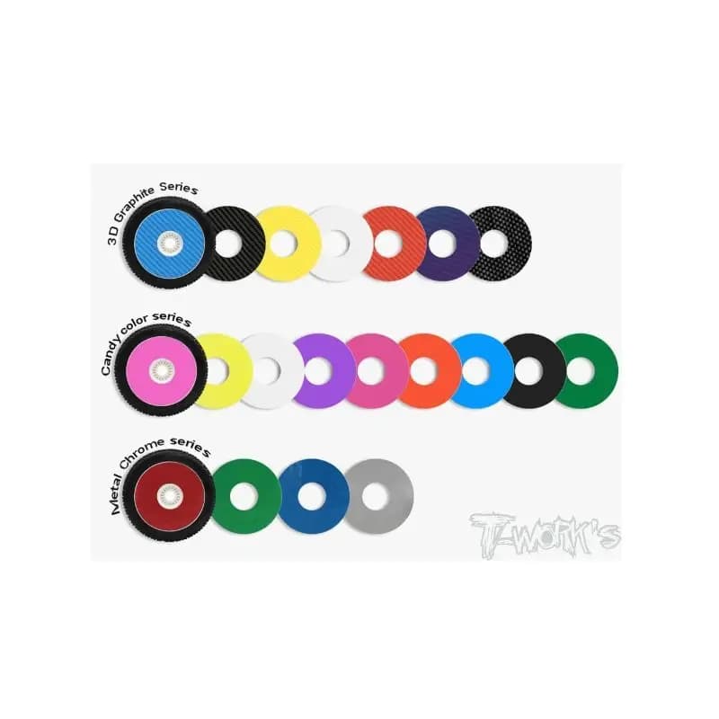 Adesivo per cerchi Buggy originale T Works TS-056-M in metallo cromato 1/8 8 pezzi. (4 colori) Strumento RC