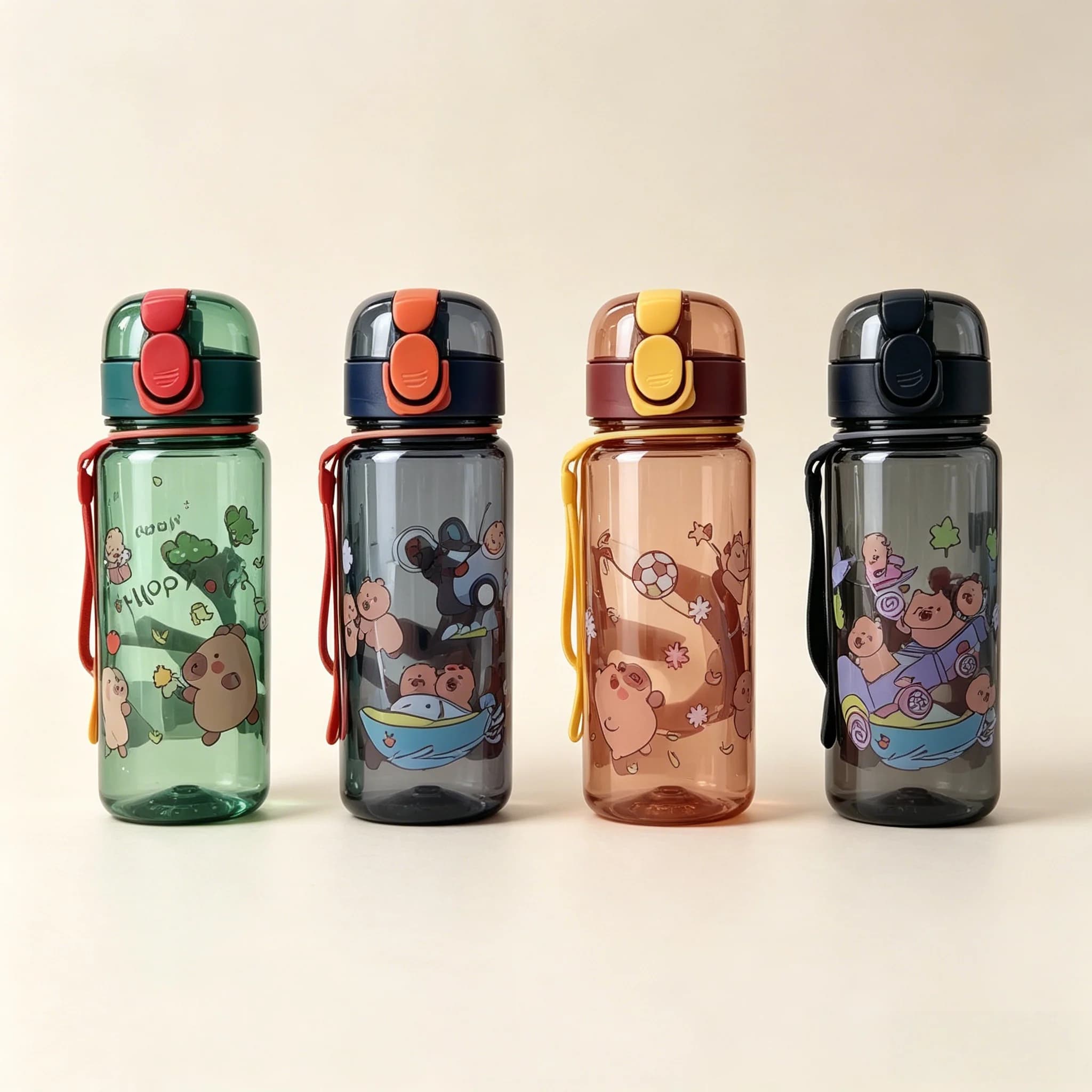 Borraccia con Motivo Capibara Cartoonesco, Tazza Trasparente Elegante, Antigoccia, Resistente e Riutilizzabile, Ideale per Sport, Fitness e Studio