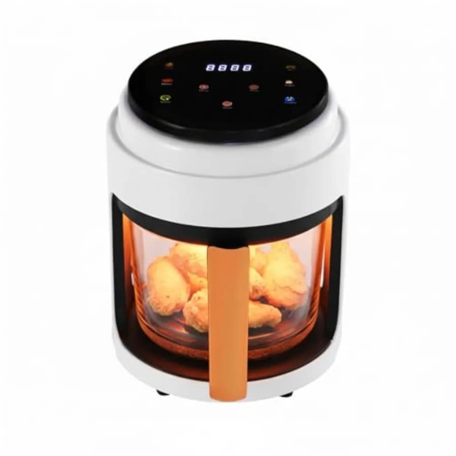 Friggitrice ad Aria 4.2QT/4L con Ciotola in Vetro Borosilicato Visibile, Bianca, 1100W 110V, Controllo Temperatura Touch Screen, Timer 0-60min, Perfetta