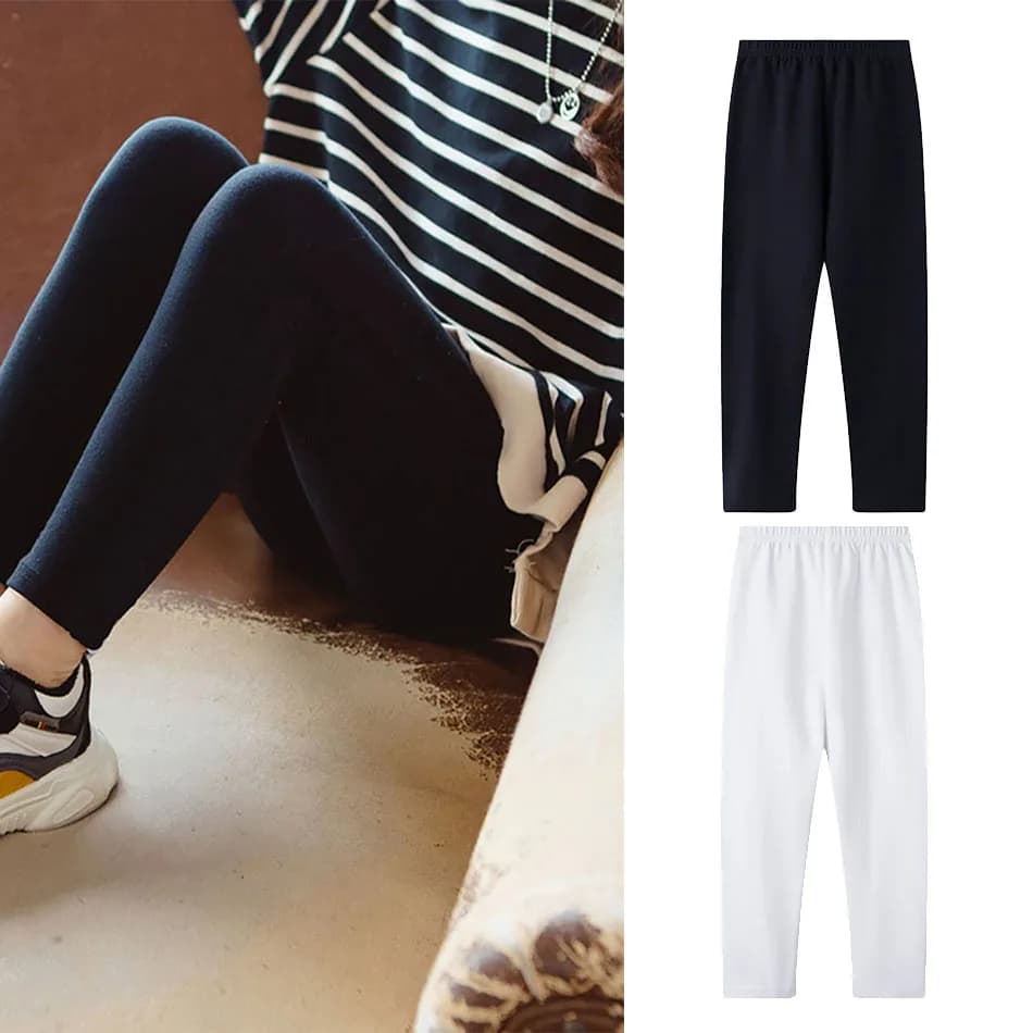 Leggings da ragazza Pantaloni skinny per bambini in morbido cotone Pantaloni casual elasticizzati e comodi in tinta unita bianco nero per ragazze
