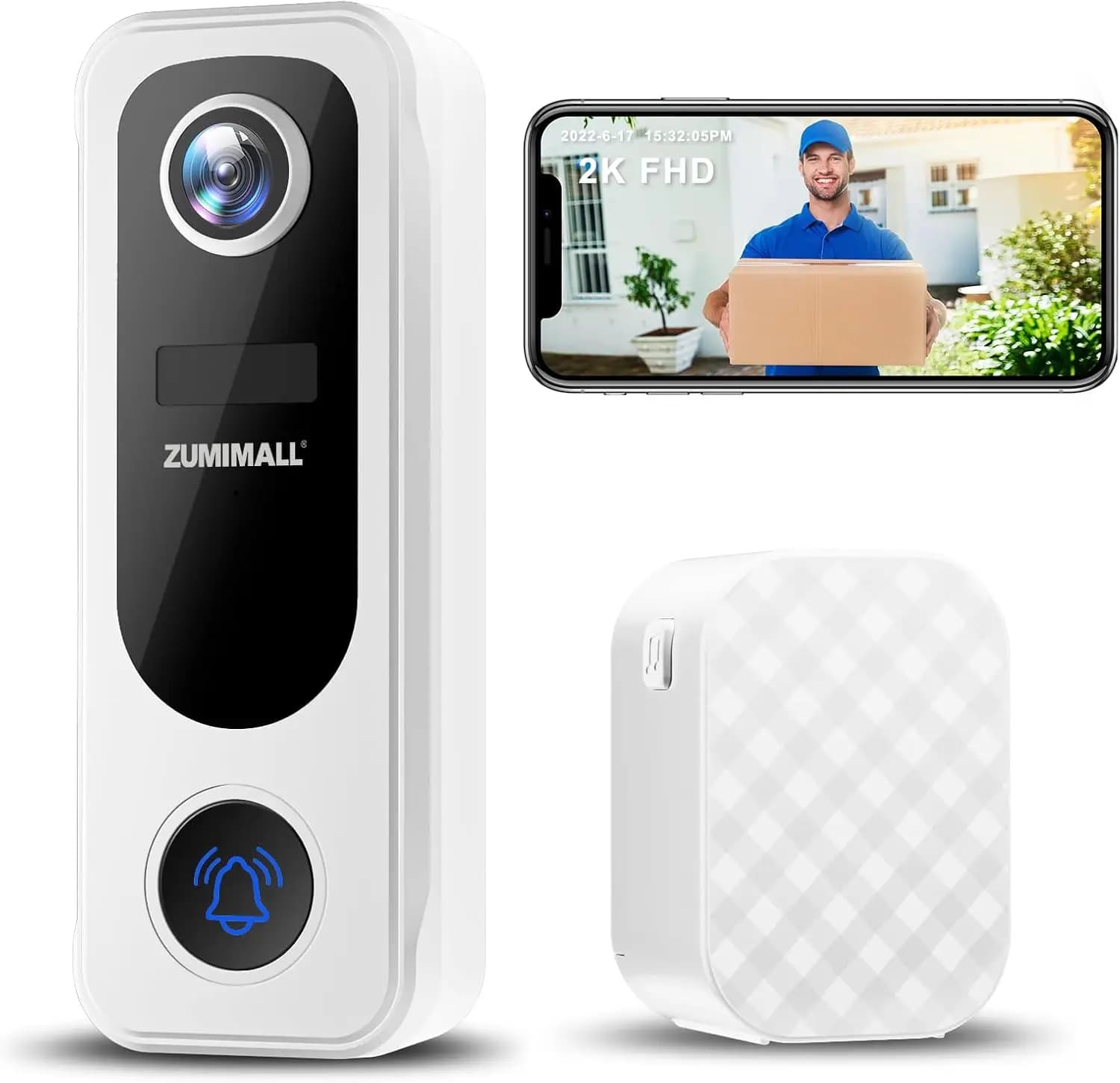 Campanello Video Wireless con Telecamera 2K, Rilevamento AI, Audio Bidirezionale, Senza Abbonamento, Alimentato a Batteria per Facile Installazione