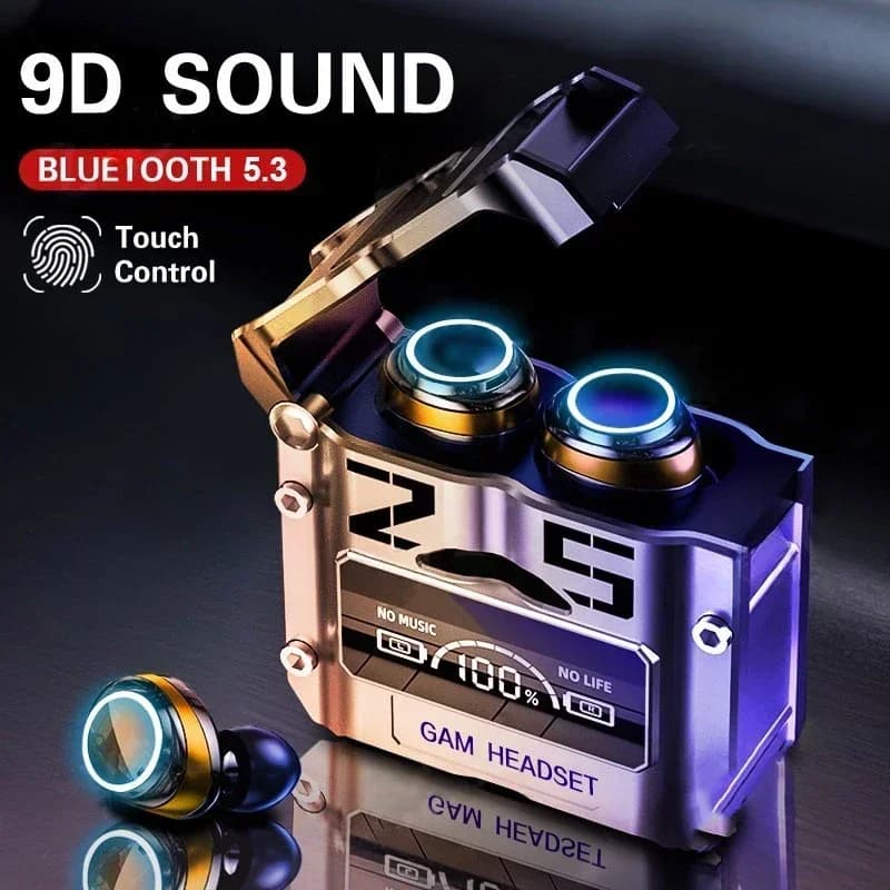 Auricolari Bluetooth 5.3 TWS M25 con display LED digitale, controllo touch, cuffie stereo wireless.
