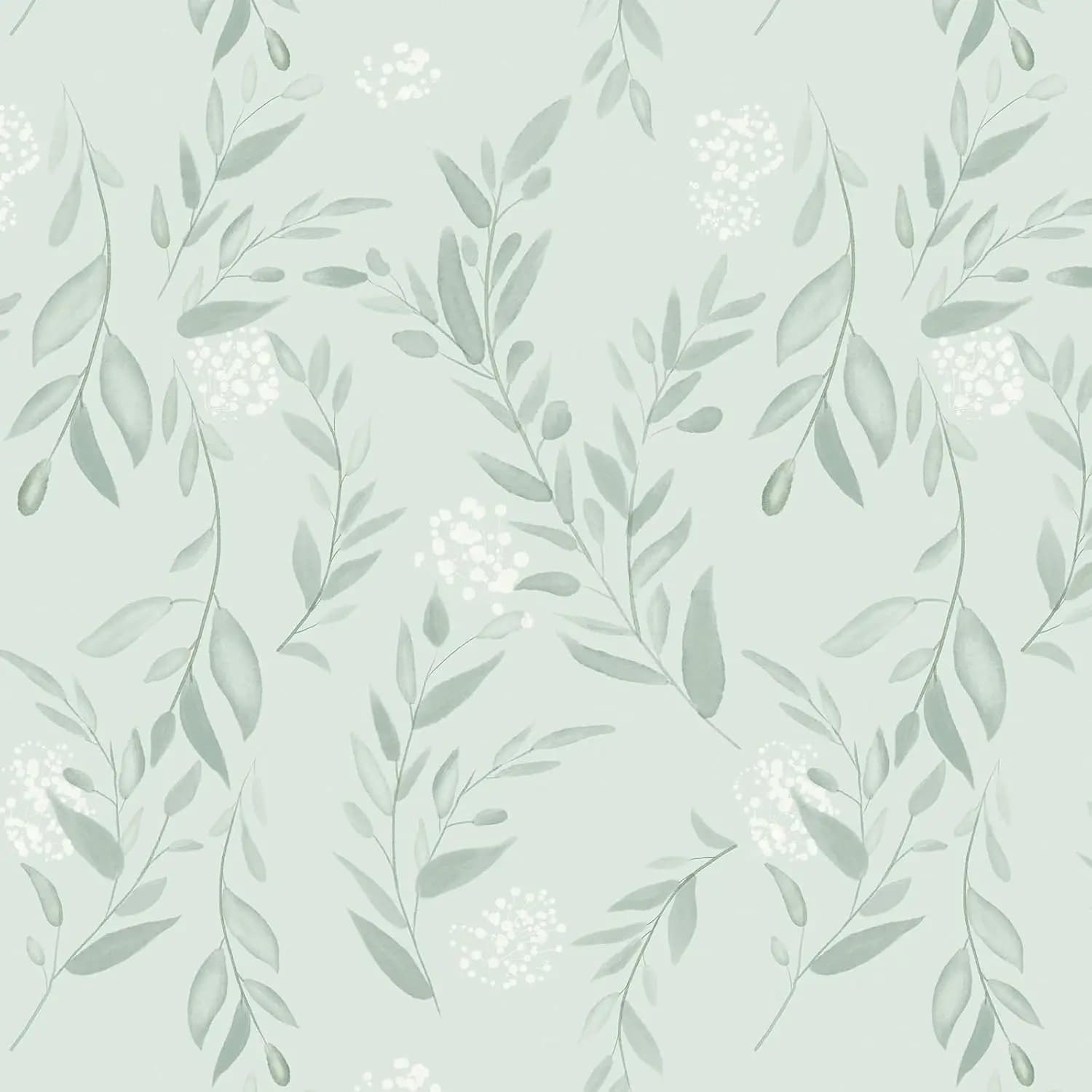 Carta da parati staccabile e incollata con foglie verdi salvia Carta da contatto floreale verde Boho Carta da parati autoadesiva rimovibile per mobili da bagno