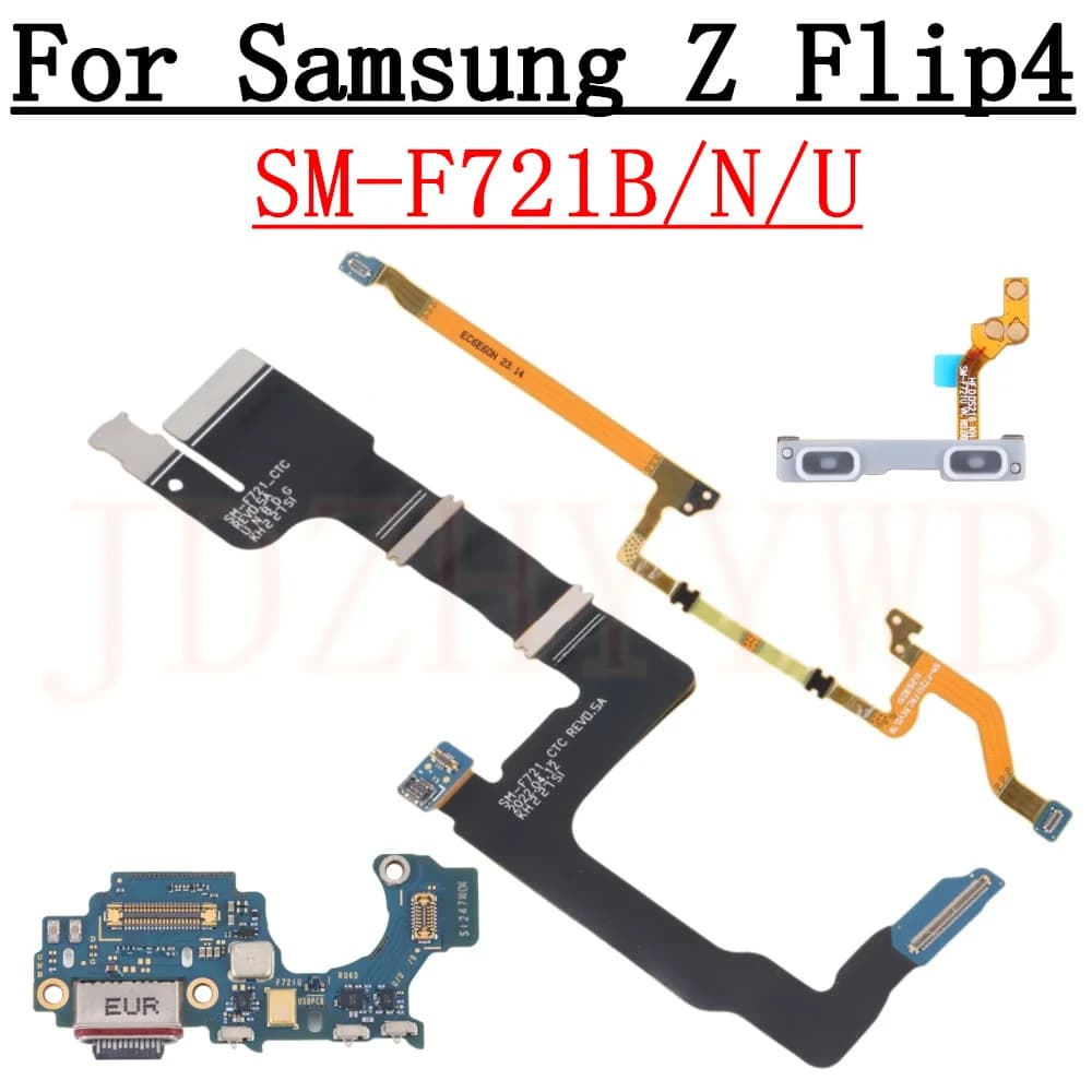 Scheda porta di ricarica per Samsung Z Flip4 F721B F721N F721U Pulsante volume Spin Axis LCD Scheda madre Connettore segnale Cavo flessibile