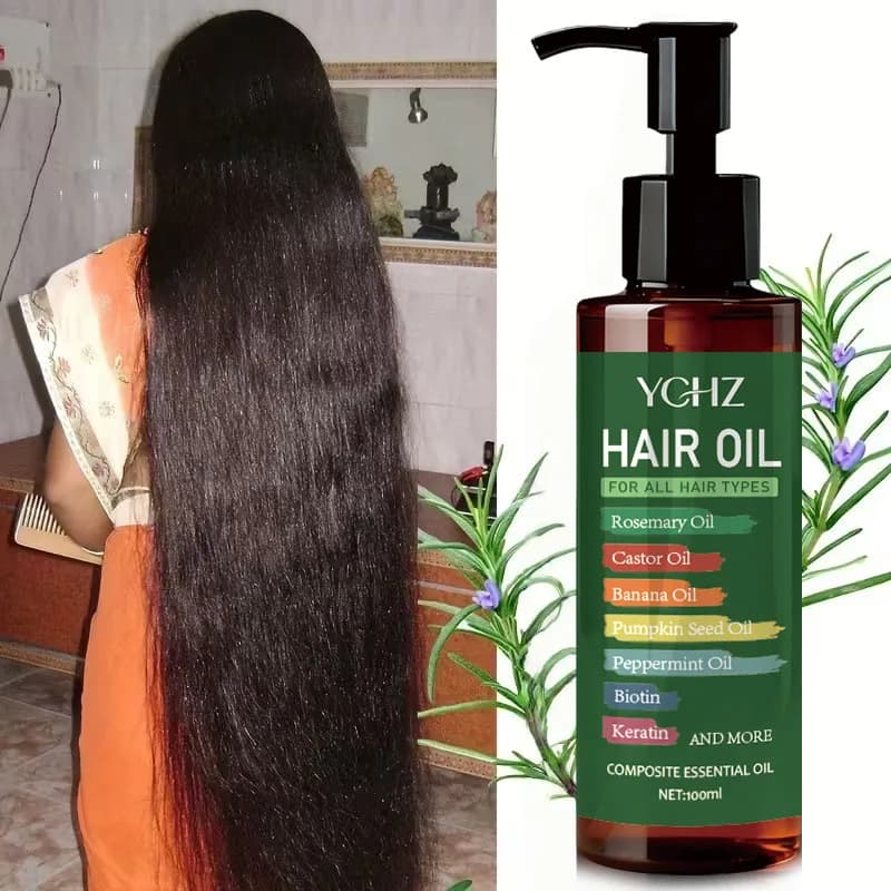 Olio essenziale per la cura dei capelli 7 in 1, contenente olio di rosmarino, biotina e cheratina, idrata dalla radice alle punte, ripara potente e efficacemente i capelli diradati, non unge durante l'uso - 100 ml