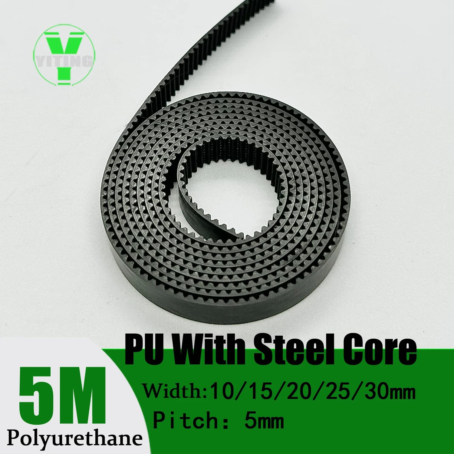 HTD5M Belt PU with Steel Core Synchronous Belt Anti-wear Reinforce Open Belt Width 10/15/20/25/30mm Black 5M Timing Belt