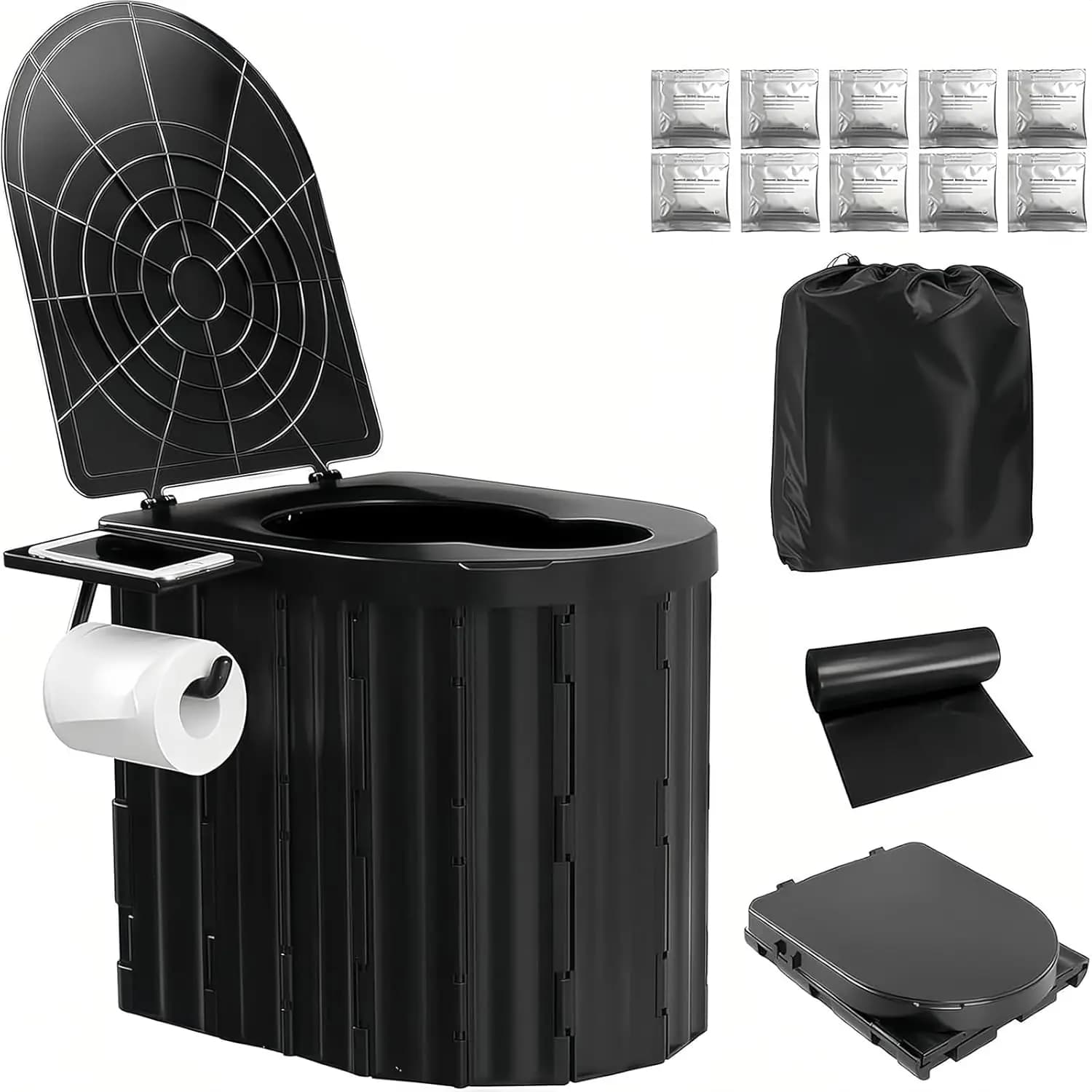 Portable camping toilet with gel and anti-loss bags. Vasino Lavabile per Tenda, Spiaggia, Camper, Auto e Viaggi.