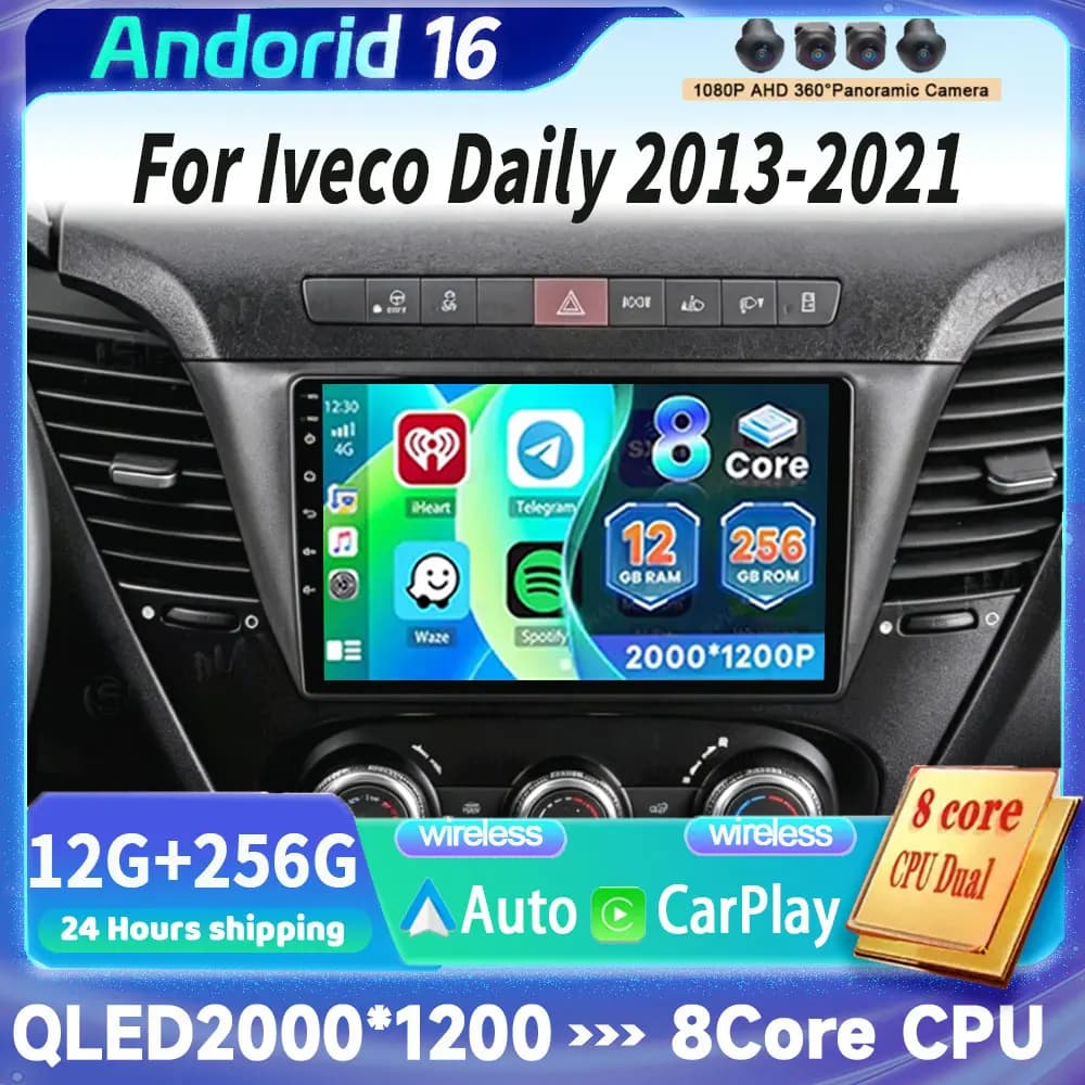 Android 16 WIFI+4G 360 Camera Carplay Auto For Iveco Daily 2013 2014 2015 2016 2017- 2021 Car Radio Multimedia Player GPS Stereo