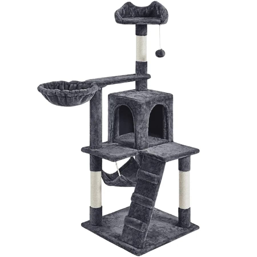 54 Cat Tree with Hammock Basket and Scratching Post Tower for Indoor Cats Dark Gray