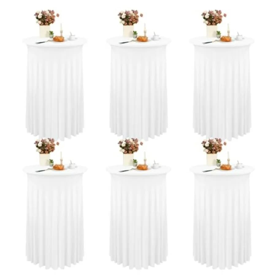 Set di 6 Gonne Elasticizzate Rotonde per Tavolo da Cocktail 32x43 Pollici, Tovaglie Elasticizzate con Drappeggi Ondulati per Tavoli Alti da Bar