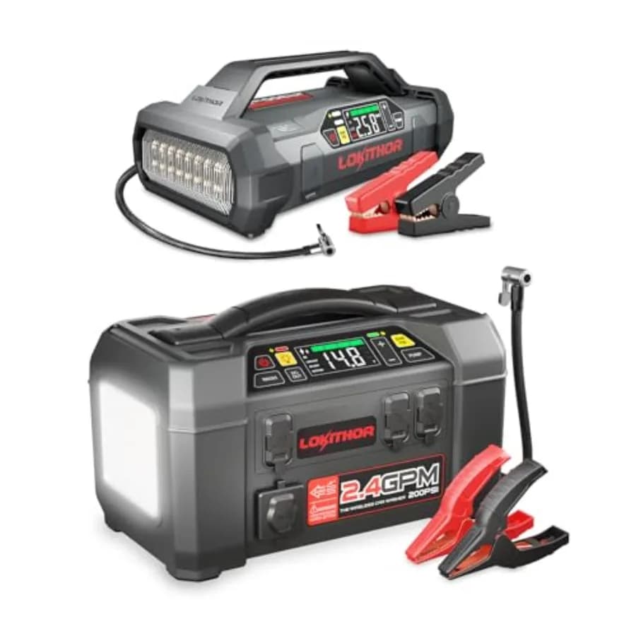 Avviatore di emergenza JA300 1500Amp con compressore d'aria da 150PSI per uso automobilistico, design compatto in plastica ABS nera e doppia funzione.