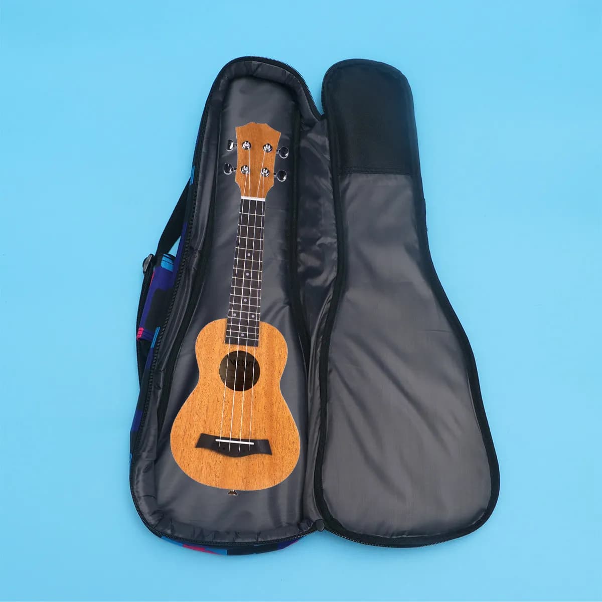 Borsa per Ukulele da 21 Pollici con Imbottitura da 10 mm, Fantasia Floreale a Quadri, Doppia Cerniera, Tasca Frontale in Rete, Decorazione con Cordino, Trasporto Multifunzione