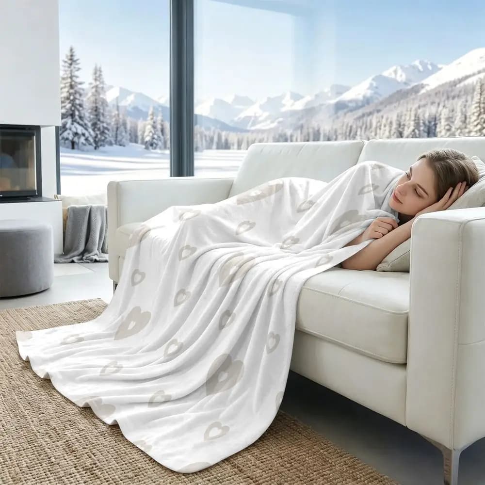 Cooling Blanket Summer Cooling Throw Heart Pattern Digital Print Soft Breathable Ice Touch Moisture Wicking Bedding