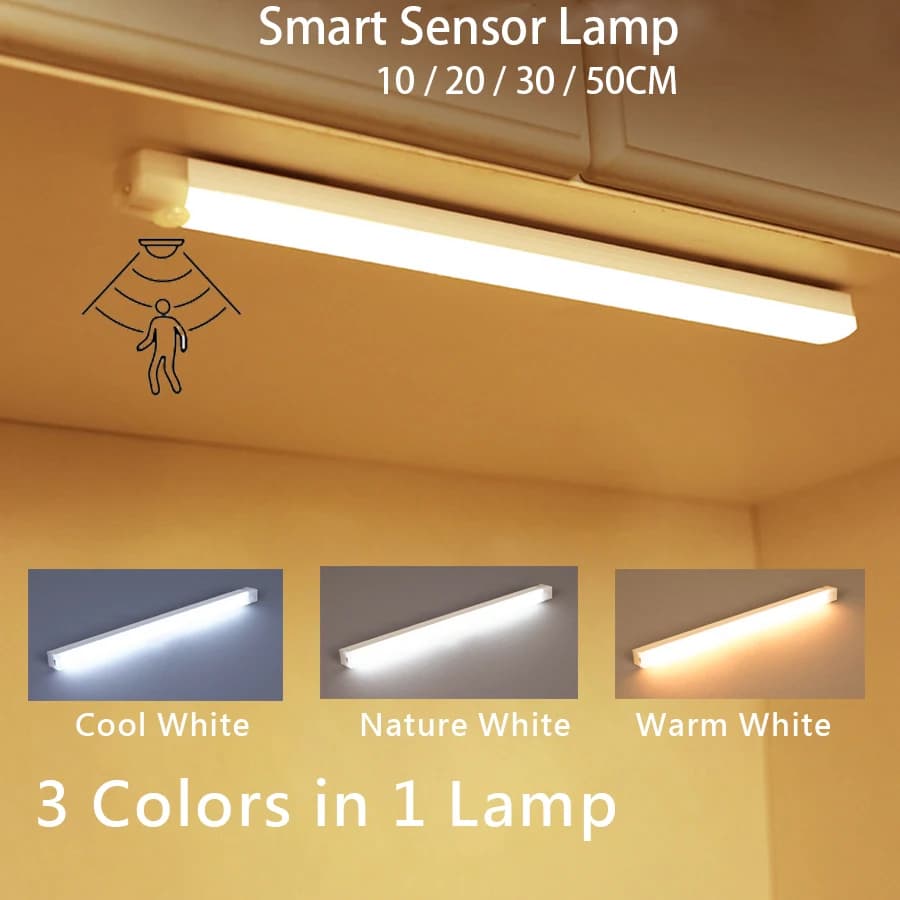 USB Rechargeable Long Striped Bar Lamp with Motion Sensor, Wireless LED Night Light, For Kitchen Wardrobe, Wardrobe, Bedside Table, Staircase