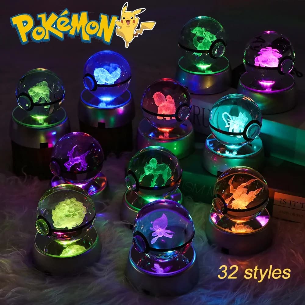 Pokemon 3D Sfera di cristallo Glastrier Charizard Froakie Gioco anime Pokeball Arcobaleno Led Luce notturna Base Accessori di compleanno