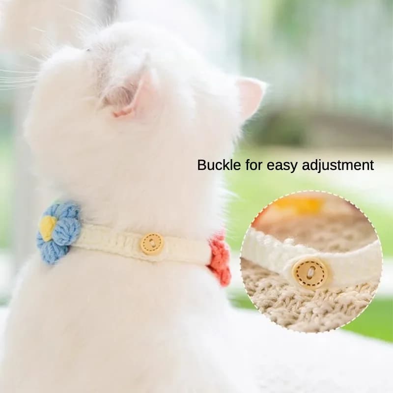 Collare Lavorato a Maglia per Gatti e Cani Stile Ins, con Fiori all'Uncinetto, Sciarpa Bavaglino per Animali Domestici, Accessori Collana per Animali, Lavorazione Pura a Mano