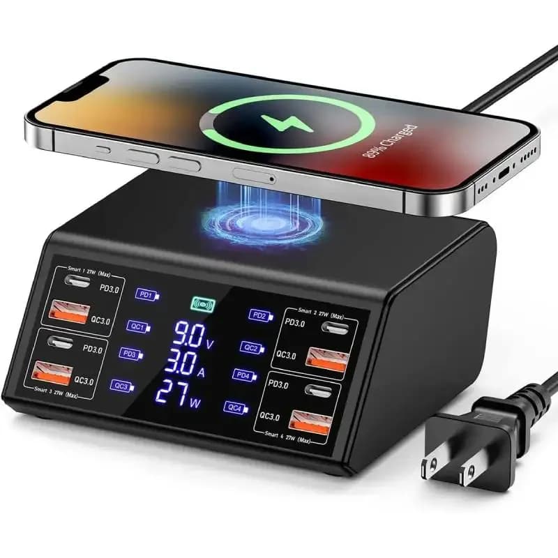 Stazione di ricarica rapida USB tipo C a 8 porte da 100 W QC3.0 PD3.0 ricarica wireless per telefono desktop ricarica rapida per telefono MacBook