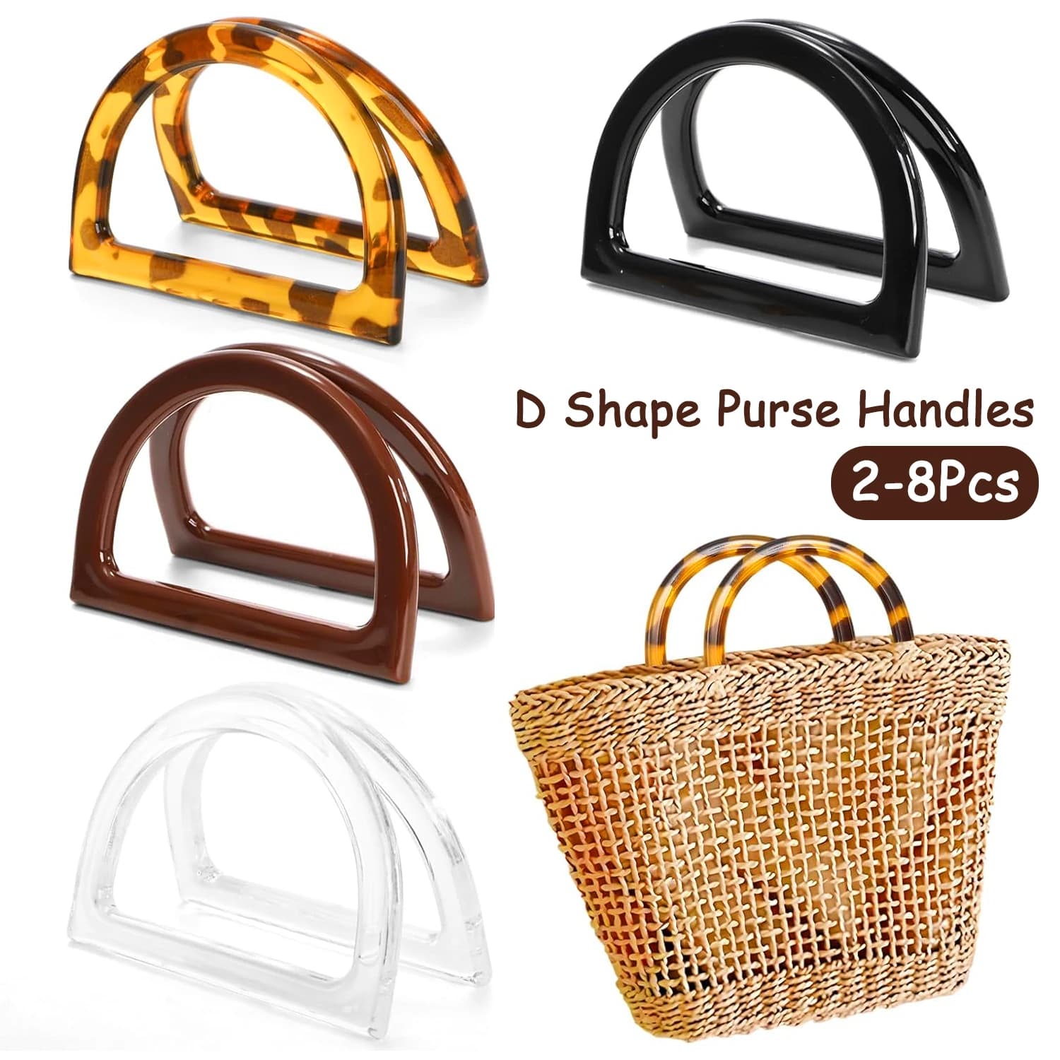 2-8 pezzi maniglie per borse a forma di D maniglie per borse di ricambio per borsa all'uncinetto fatta a mano borsa di paglia da spiaggia estiva accessori fai da te