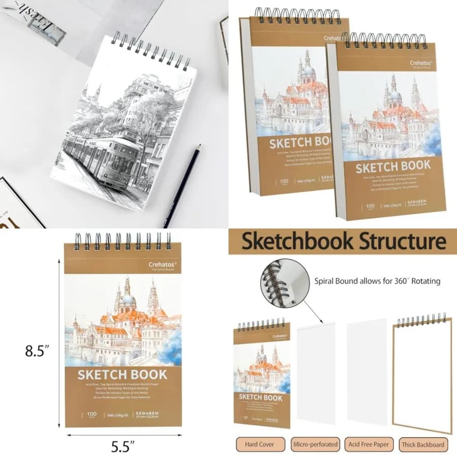 5.5 x 8.5 Small Sketch Book, Top Spiral Bound Sketch Pad, 100 Sheets Each 68lb/100gsm Drawing Paper, 2 Pack