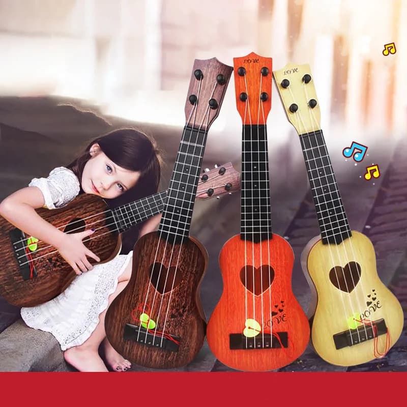 Bambini Ukulele Giocattoli musicali 4 corde Piccola chitarra Strumenti educativi Montessori Giocattolo musicale Apprendimento da 3 a 6 anni Regalo per ragazzi
