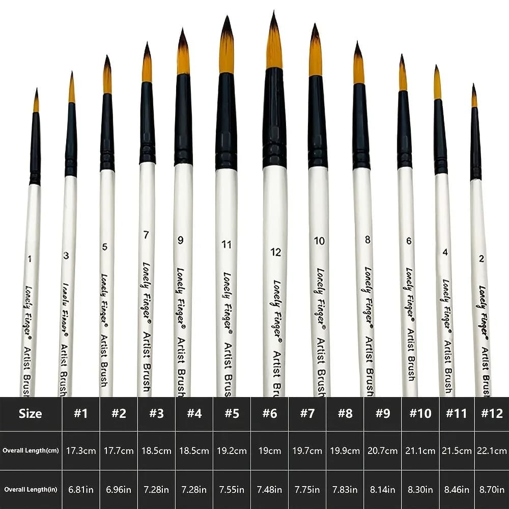 12-Piece Artist Paint Brush Set - Ultra-Durable Nylon Bristles for Acrylic, Watercolor, Oil & Body Painting Kids Adult Drawing