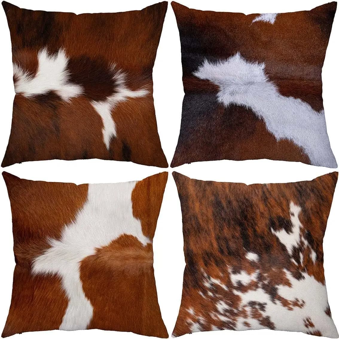 4 Piece Boho Faux Fur Throw Pillow Covers Set Brown White Animal Print Fluffy Cushions Sofa Shams Home Accent Decor Living Room