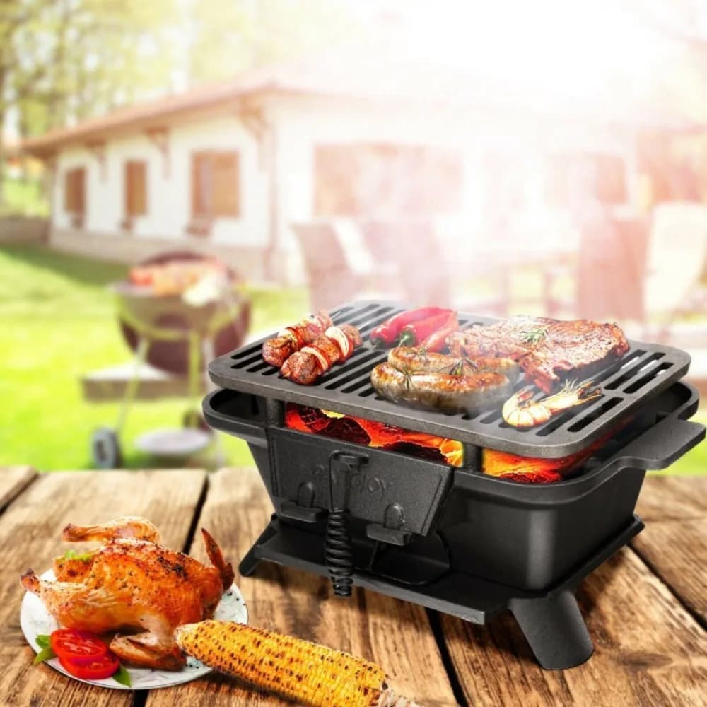Griglia a carbone in ghisa resistente da tavolo per barbecue, fornello da campeggio