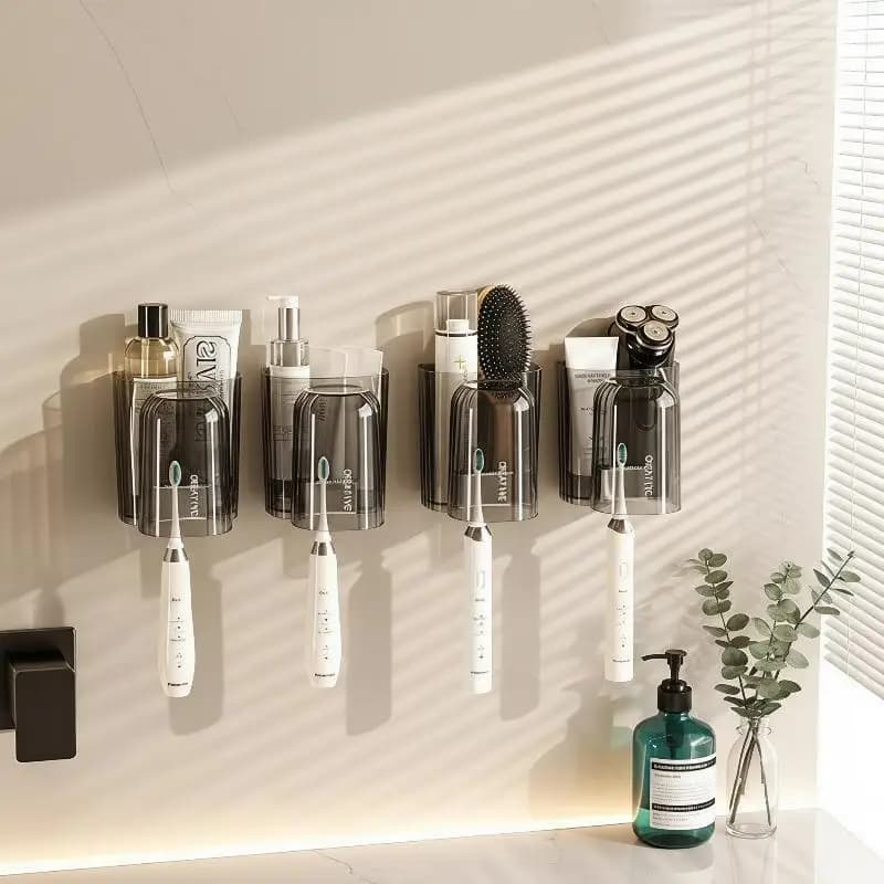 Adhesive Toothbrush Holder Wall Storage Rack No Drill Waterproof Organizer for Dorm Apartment Bathroom Bedroom