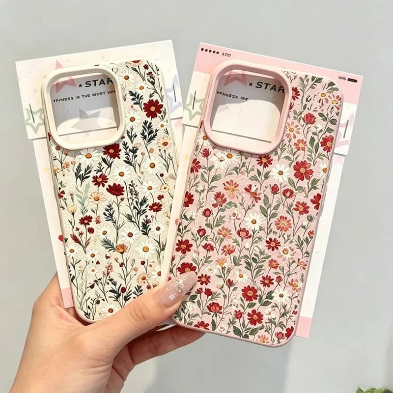 Dainty Vintage Flower Case For Iphone 17 Pro Max 17 Air 16 15 14 13 12 11 Pro Max 16e 17Pro 13PRO Lichee Cover