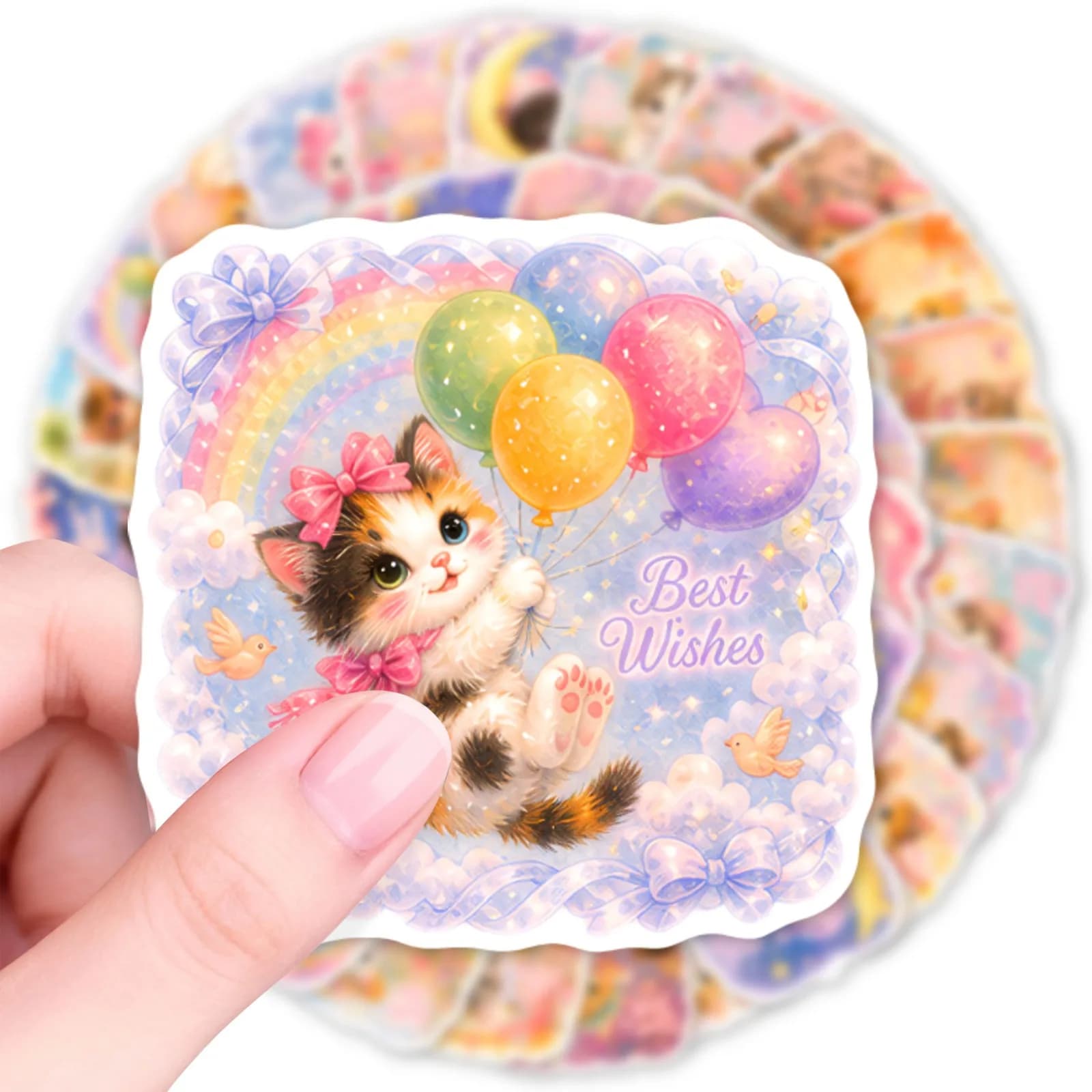 50 PCS Dreamy Sweet Personified Cat Stickers Pack Student DIY Sticker Material Decorate Phone Case Notebook Pencil Case Decals