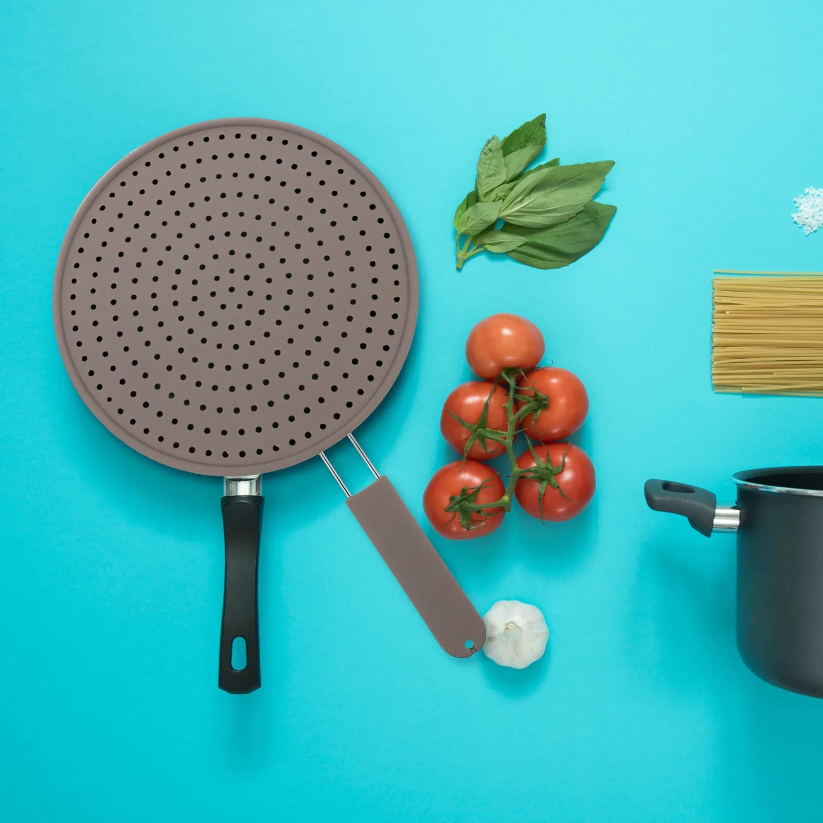Schermo Antispruzzi in Silicone Resistente con Coperchio a Rete in Acciaio Grande, Colino per Olio per Padella, Utensile da Cucina, Scolapiatti per Olio