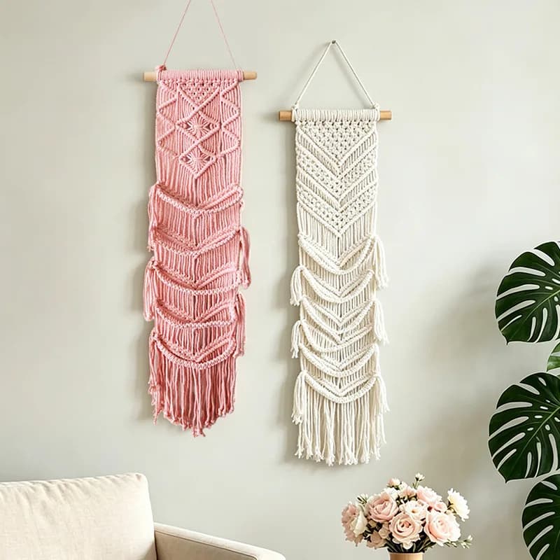 Bohemian Layered Tassel Woven Tapestry Original Wooden Pole Hanging Design Inn Bedside Atmosphere Wall-hanging Accessories