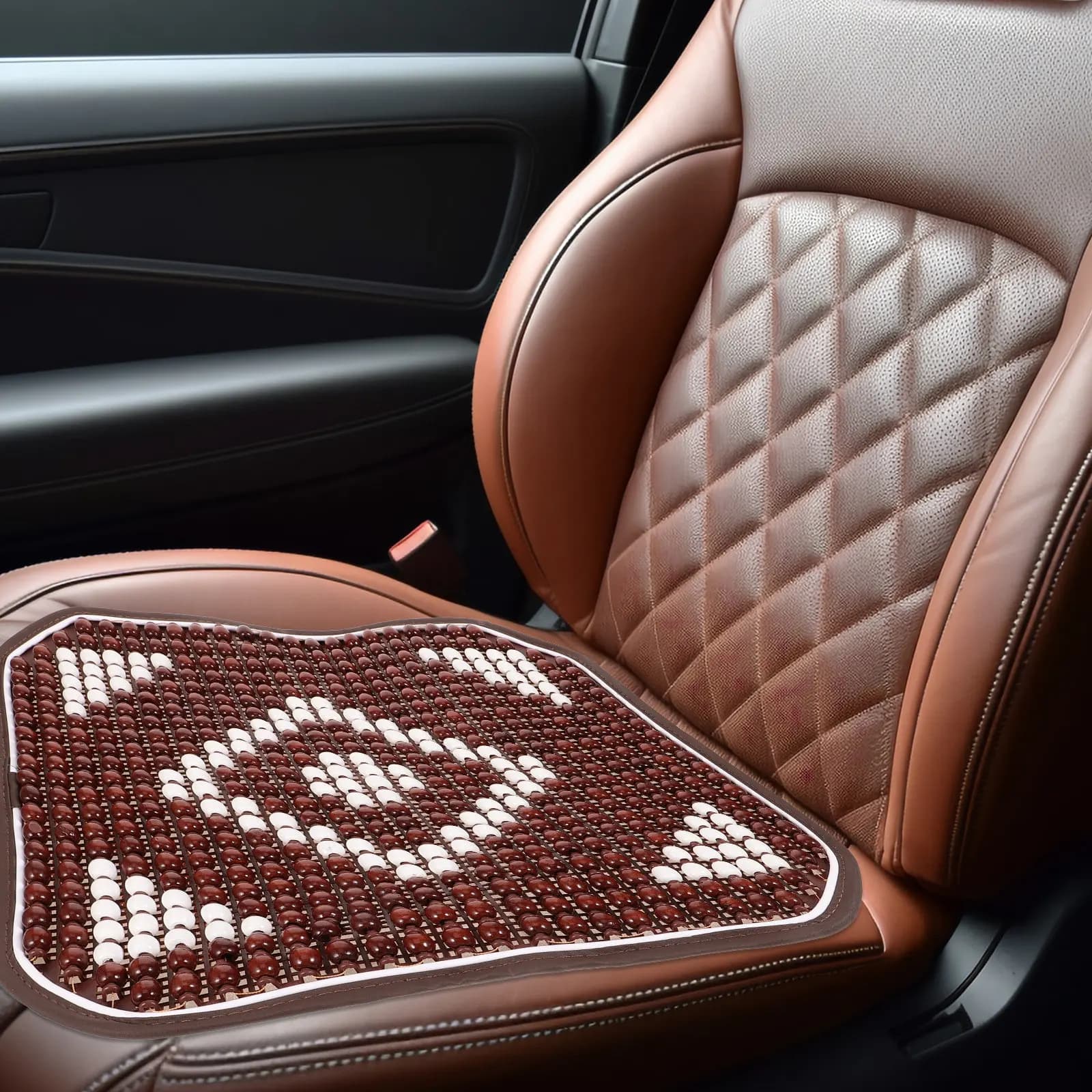 Wooden Beads Car Seat -Friendly Breathable Summer Cushion Universal for Car Suv Truck Van Office Chair Massage Cooling
