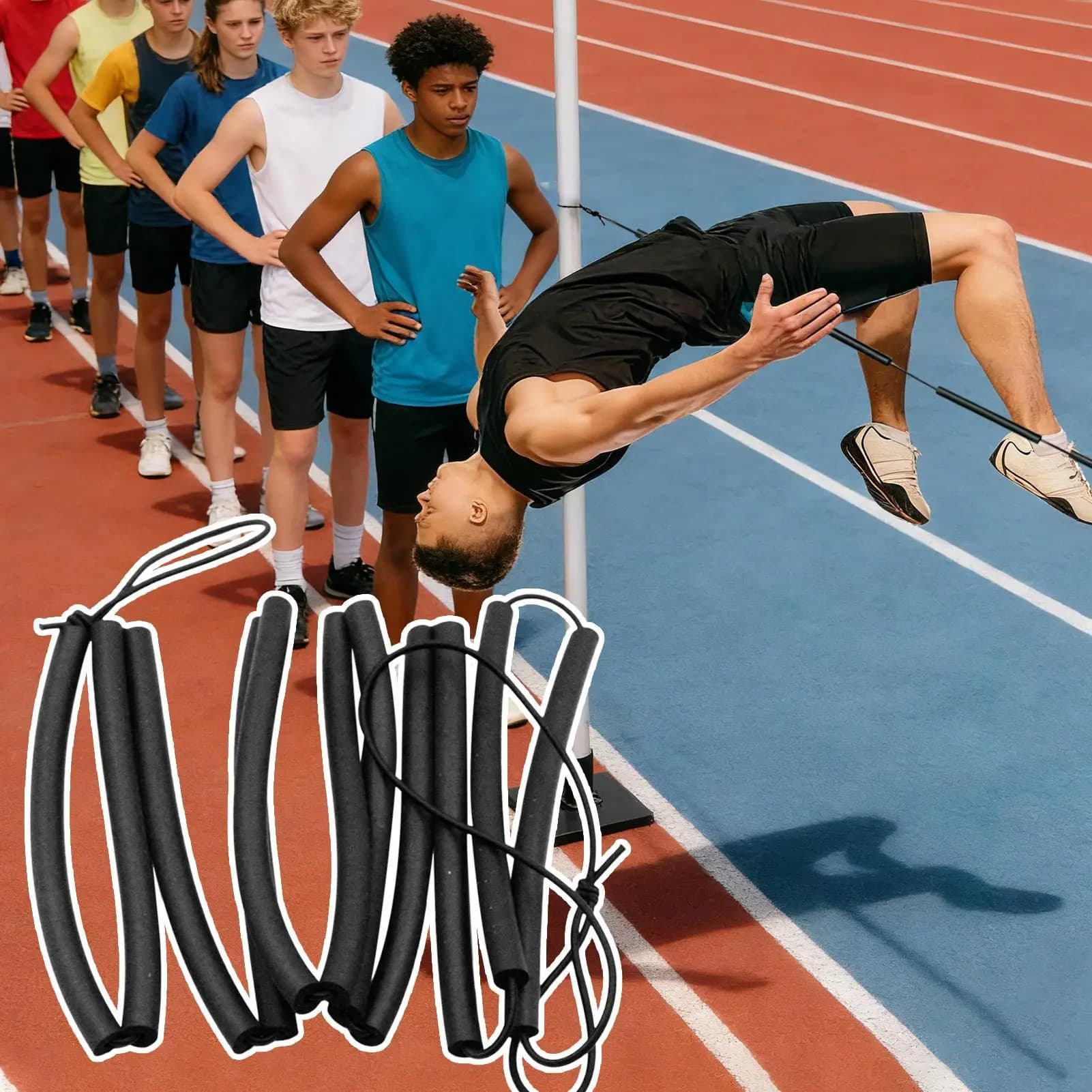 2.5 m high jump flexible pole, 3 mm long, high jump elastic rope, elastic auxiliary rope, high jump elastic cross for the house