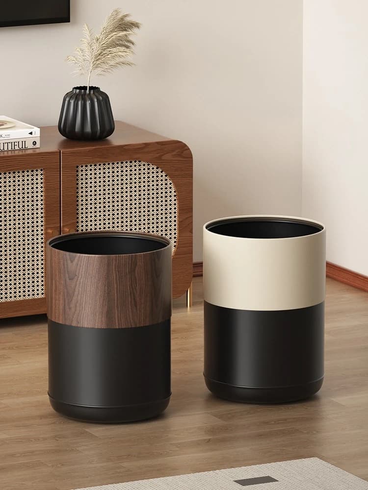 Pattumiera con venature del legno massello imitazione noce nera Nuovo cestino di carta ad alto livello di aspetto per soggiorno e cucina per la casa