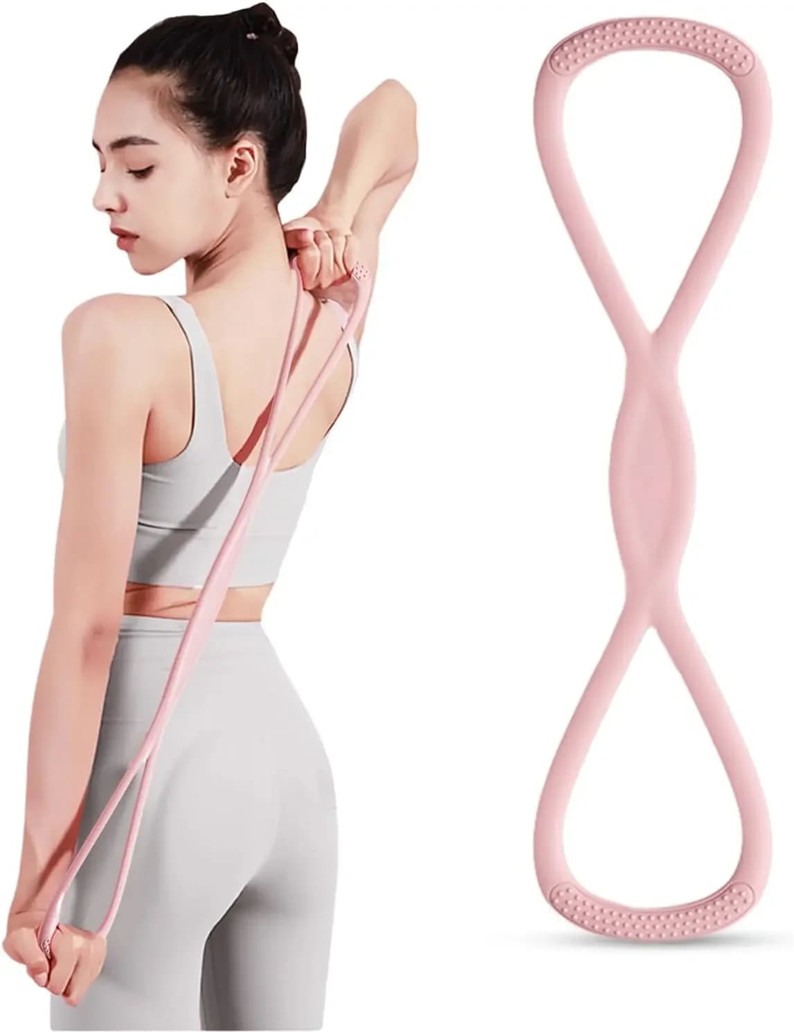 Set di Bande Elastiche a Forma di 8, Maniglie Antiscivolo, per Allenamento a Casa, Yoga e Terapia
