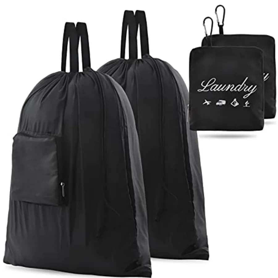 2 sacchi per biancheria da viaggio, sacco per vestiti sporchi migliorato con manici e moschettone in alluminio, sacco per biancheria pieghevole da viaggio, C