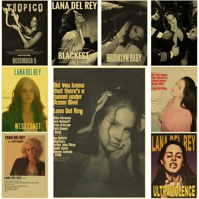 Lizzy Grant Lana Del Rey Posters Retro Kraft Paper Prints Music Album Poster Vintage Home Room Decor Aesthetic Art Wall Paint