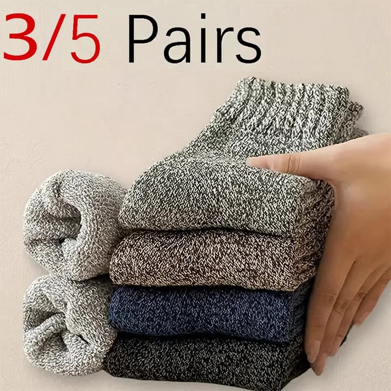 3/5 pairs of high quality thick winter socks Harajuku retro snow casual socks in men's antifreeze cashmere size 38-43